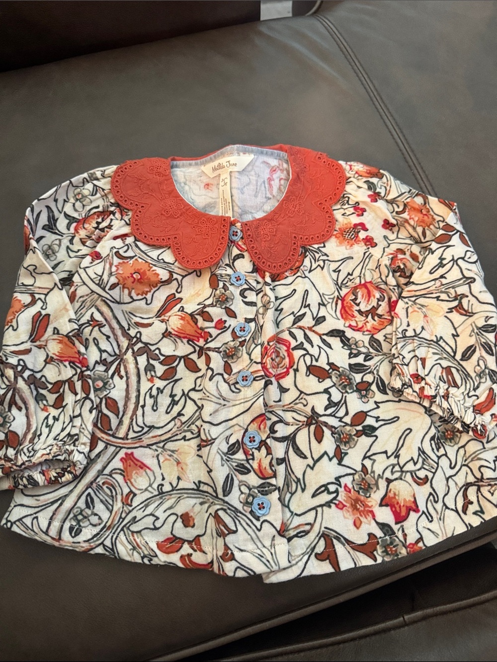 Matilda Jane White Floral Top with Coral Collar
